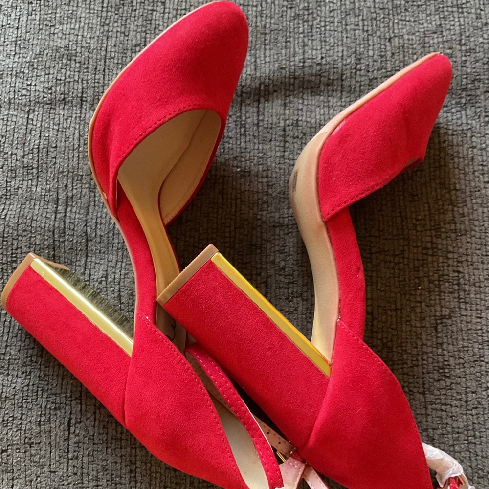 Lulus Size 7.5 Red Hot Ankle Strap Block Heel Wit… - image 1